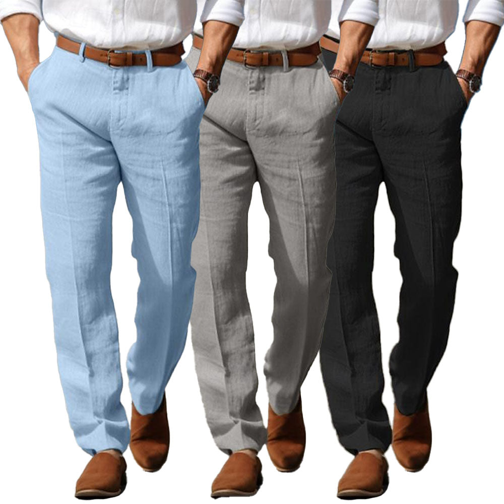 HUGO BERNARD | PANTALON HOMME LUXE EN LIN PREMIUM (AVEC PASSANTS POUR CEINTURE)