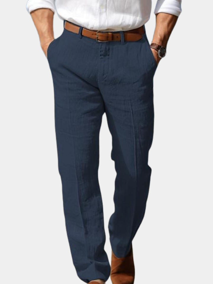 HUGO BERNARD | PANTALON HOMME LUXE EN LIN PREMIUM (AVEC PASSANTS POUR CEINTURE)