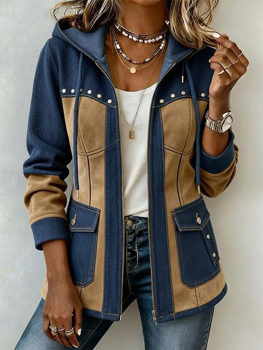 Océane | Veste à Capuche en Marine et Camel