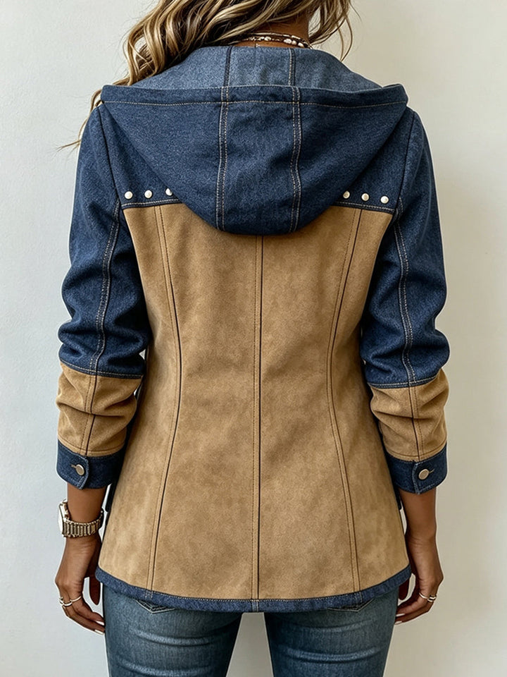 Océane | Veste à Capuche en Marine et Camel